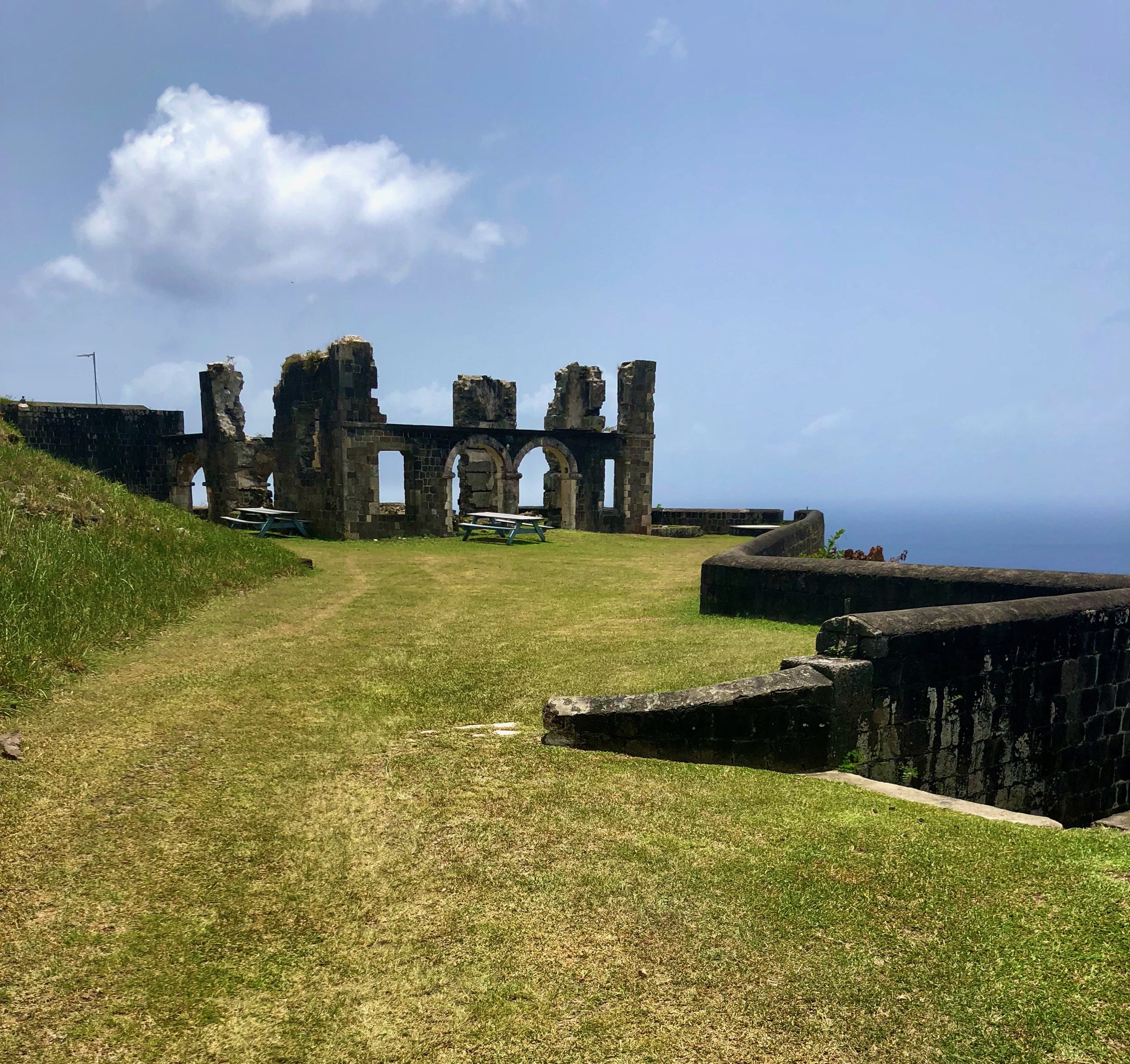 Historic fort ruins with stone arches